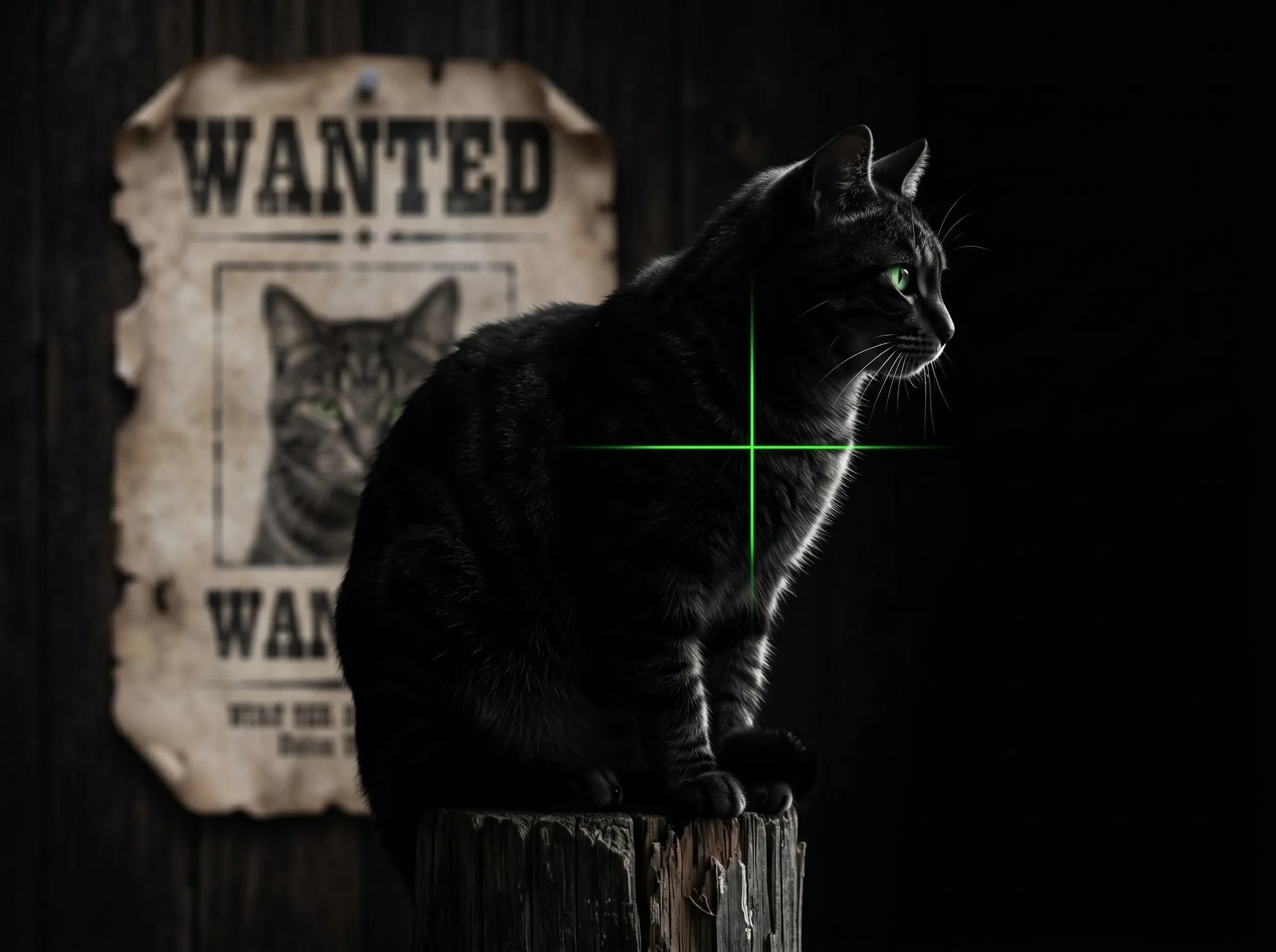 Cat with a green crosshair locked on its chest